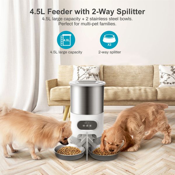 Cat Timing Feeder Smart APP Cat Feeder Stainless Steel Double Meal Pet Food Remote Feeding Automatic Dispenser Suitable Cats Dog