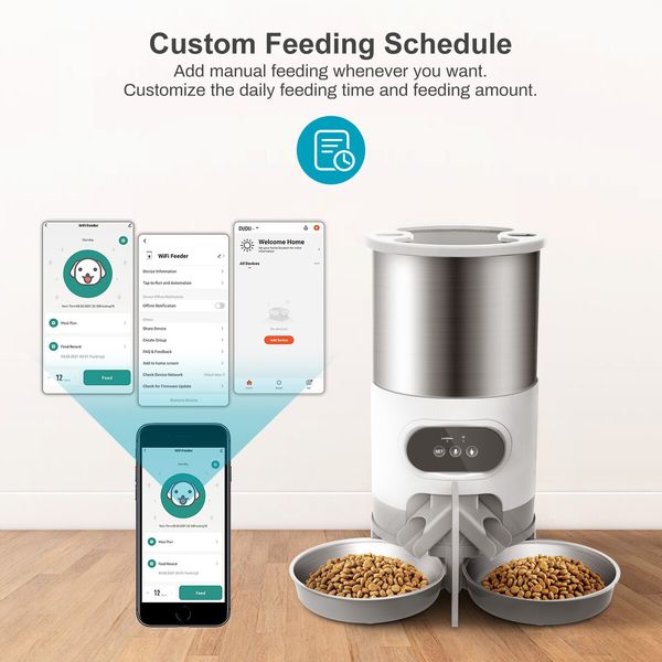 Cat Timing Feeder Smart APP Cat Feeder Stainless Steel Double Meal Pet Food Remote Feeding Automatic Dispenser Suitable Cats Dog