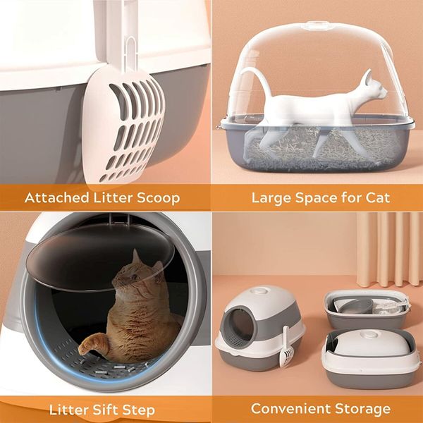 Cat Litter Box with Lid and UV, Portable Kitty Litter Box with Scoop, Private Space for Your Feline Friends