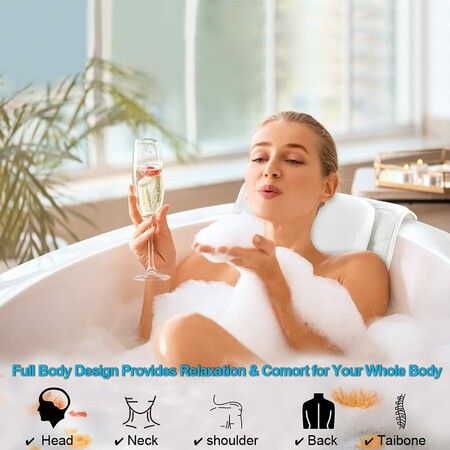 Full Body Bath Pillow, Bath Pillows for tub with Non-Slip Suction Cups, Spa Bathtub Pillow for Head Neck Shoulder and Back Support