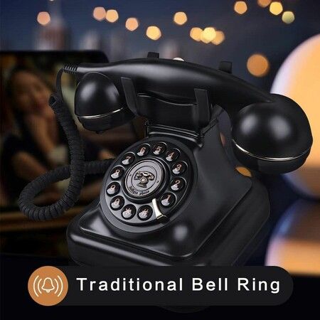 Retro Landline Telephone with Corded Dial Button Classic Telephone Antique Telephone with Redirect Function for Home Office (Black)