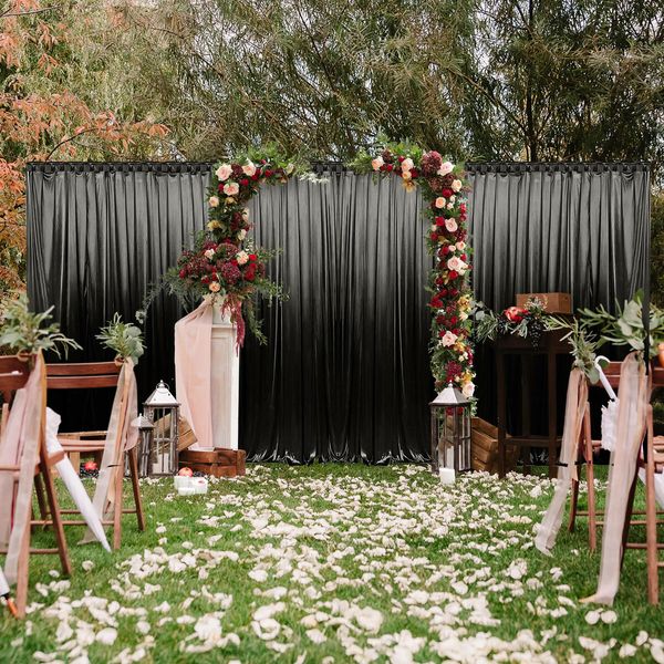 3x6m Black Backdrop Curtain Silk Drape Background Photo Party Wedding Birthday Stage Booth Venue Xmas Decoration