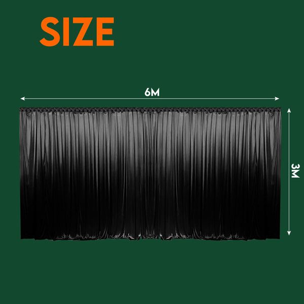 3x6m Black Backdrop Curtain Silk Drape Background Photo Party Wedding Birthday Stage Booth Venue Xmas Decoration