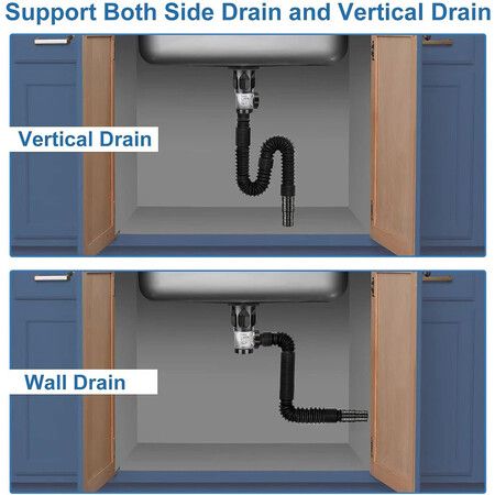 Bathroom Sink Drain Kit: Flex drain Kit with Flexible and Expandable P trap Sink Drain Pipe for 1-1/4 inch and 1-1/2 inch Drain Hole, RV Sink Drain