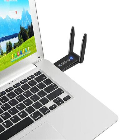 AC1300Mbps USB Wifi Dongle for PC,2 Antennas USB Wifi Adapter,Dual Band 5dBi 5GHz USB Wifi Computer Internet Adapter for PC/Tablet/Laptop Support Window and IOS