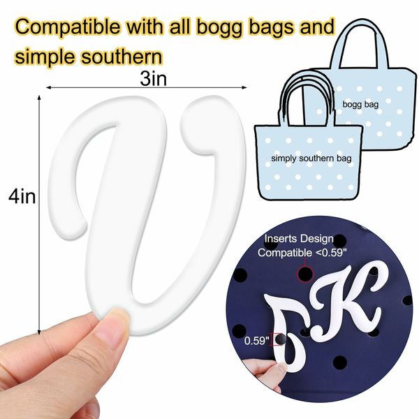 Letter Charms for Bogg Bag,Alphabet Lettering Accessories Charms Compatible with Bogg Bag Original All Models,Insert Decorative Letter for Handbag Beach Tote Bag (V)