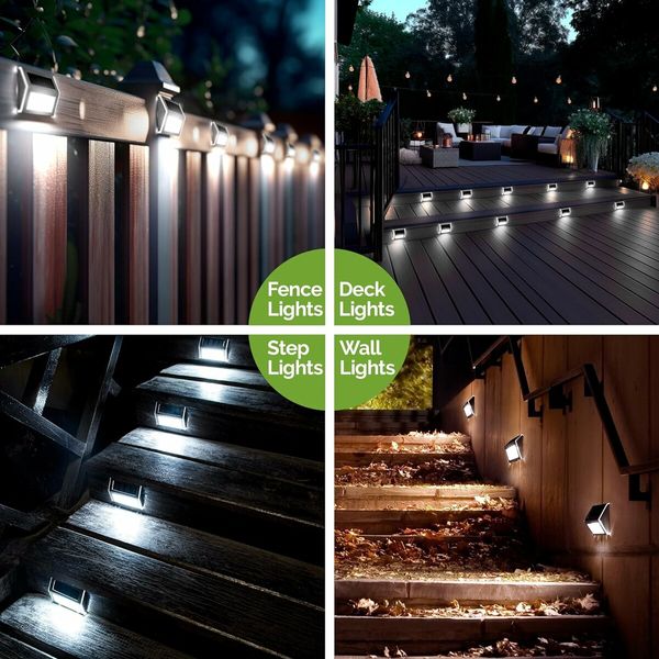 Solar Deck Lights, 3 LED Solar Stair Lights, Outdoor LED Step Lighting, Stainless Steel Waterproof LED Solar Lights for Stairs, Paths, Walkways and Gardens,2 Pack