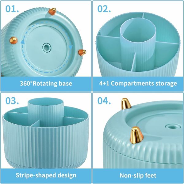 Desk Organizer, 360 Degree Rotating Pen Holder for Desk, Desk Organizers and Accessories with 5 Compartments Pencil Organizer, Art Supply Storage Box Caddy for Office, Home, Light Blue