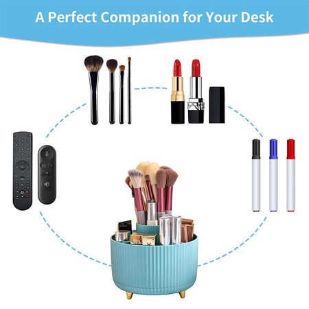 Desk Organizer, 360 Degree Rotating Pen Holder for Desk, Desk Organizers and Accessories with 5 Compartments Pencil Organizer, Art Supply Storage Box Caddy for Office, Home, Light Blue