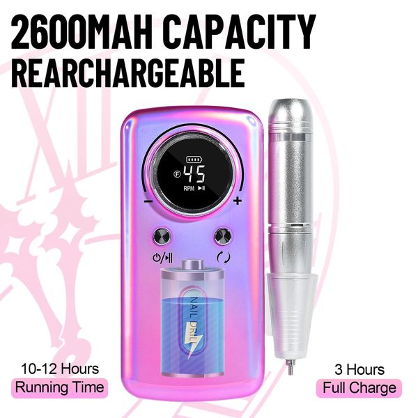 45000RPM Electric Nail Drill Machine Professional Nail Drills for Gel Nails Polish Rechargeable Portable Nail File Manicure Tool Color White