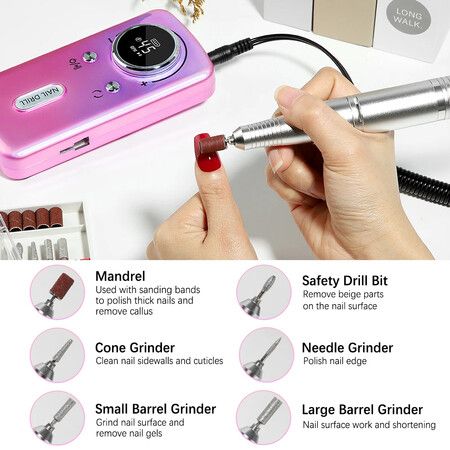 45000RPM Electric Nail Drill Machine Professional Nail Drills for Gel Nails Polish Rechargeable Portable Nail File Manicure Tool Color White