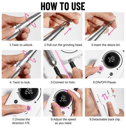 45000RPM Electric Nail Drill Machine Professional Nail Drills for Gel Nails Polish Rechargeable Portable Nail File Manicure Tool Color White