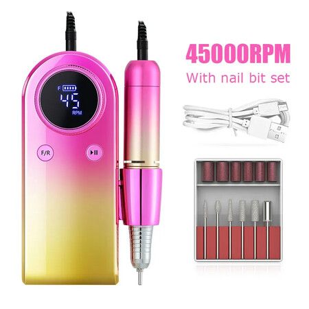 45000RPM Nail Drill Machine Rechargeable Nail File Nails Accessories Gel Nail Polish Sander Professional Tool Manicure Set Color Gradient Gold