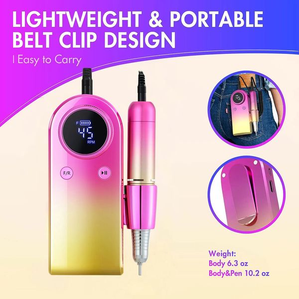 45000RPM Nail Drill Machine Rechargeable Nail File Nails Accessories Gel Nail Polish Sander Professional Tool Manicure Set Color Gradient Gold