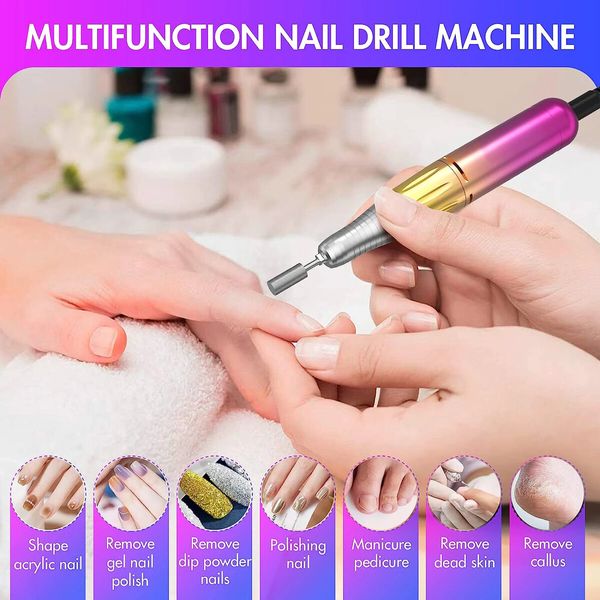 45000RPM Nail Drill Machine Rechargeable Nail File Nails Accessories Gel Nail Polish Sander Professional Tool Manicure Set Color Gradient Gold