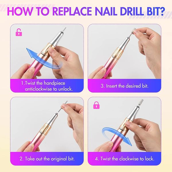 45000RPM Nail Drill Machine Rechargeable Nail File Nails Accessories Gel Nail Polish Sander Professional Tool Manicure Set Color Gradient Gold