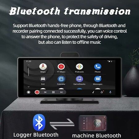 10 inch Touch Panel Dash Cam Wireless Carplay and Android Auto Mirror Link WiFi Bluetooth FM AUX TF Car Monitor HD 4K 1080P (TF Memory Card is Not Included)