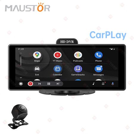 10 inch Touch Panel Dash Cam Wireless Carplay and Android Auto Mirror Link WiFi Bluetooth FM AUX TF Car Monitor HD 4K 1080P (TF Memory Card is Not Included)