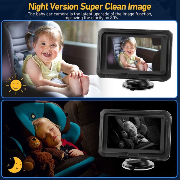 Car Baby Monitor, Surveillance Monitor, 4.3 Inch Camera Monitor Set, 360 Degree Rotation, Wide View