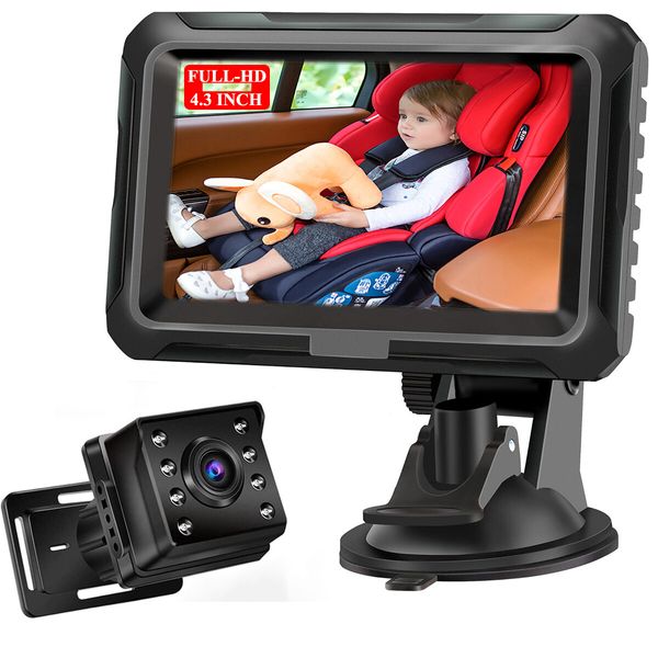 Car Baby Monitor, Surveillance Monitor, 4.3 Inch Camera Monitor Set, 360 Degree Rotation, Wide View