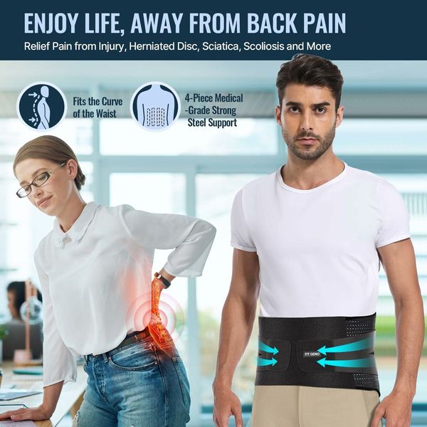 Back Brace Support for Women & Men - Provides Lumbar Support for Herniated Discs, Heavy Lifting - Breathable and Dual Adjustable-Size XL