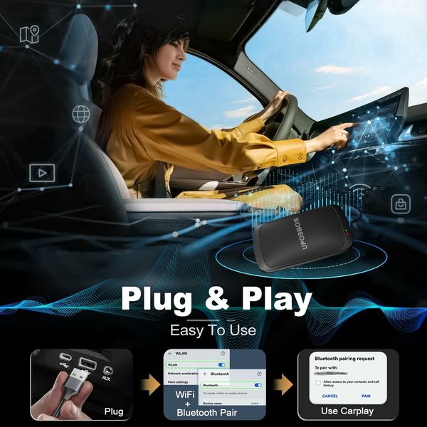 4 in 1 Wireless CarPlay Adapter Android Auto Wireless Adapter Magic Box Wired to Wireless CarPlay Dongle Plug and Play Supports YouTube Netflix Screen Mirroring