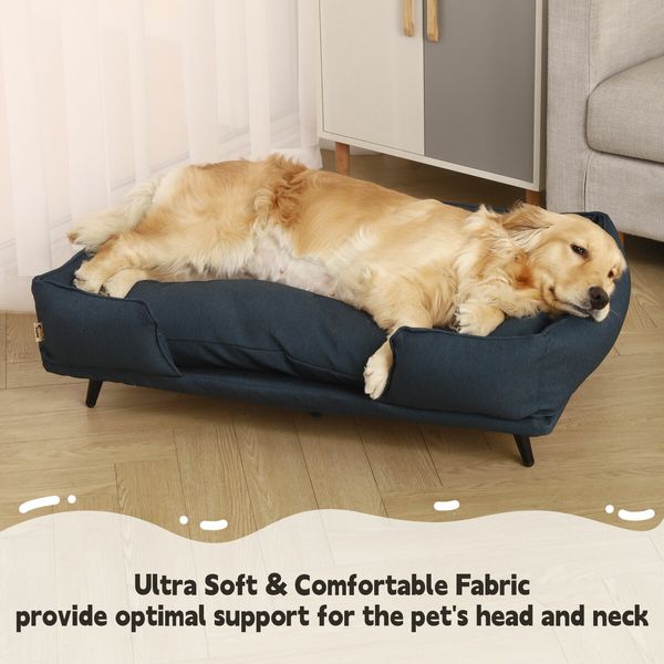 Large Pet Dog Bed Soft Puppy Sofa Cat Couch Lounge Chaise Raised Cushioned Doggy Furniture Removable Cover 90x60x24cm