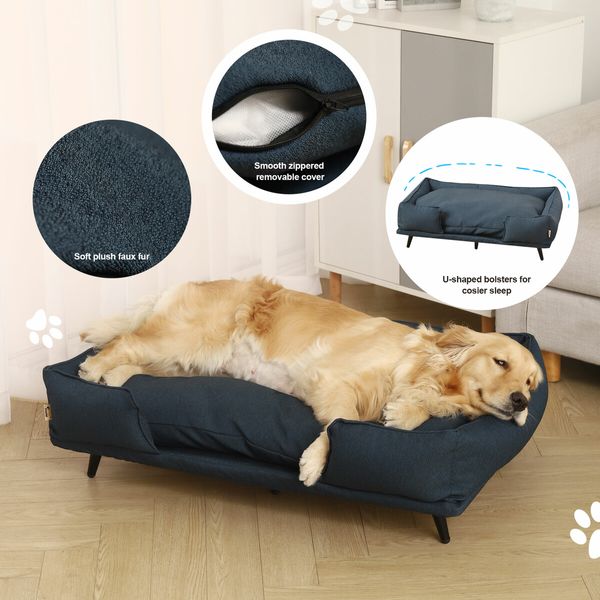 Large Pet Dog Bed Soft Puppy Sofa Cat Couch Lounge Chaise Raised Cushioned Doggy Furniture Removable Cover 90x60x24cm