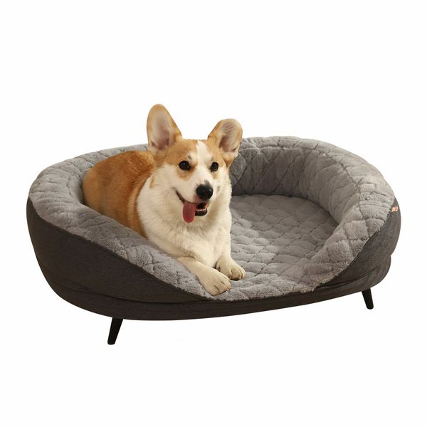 Raised Dog Bed Cat Couch Puppy Sofa Doggy Soft Cushioned Lounge Pet Chaise Furniture Crate Fabric Angora 90x78x29cm