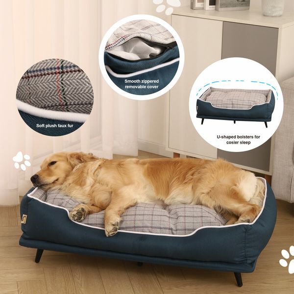 Large Pet Dog Bed Puppy Sofa Cat Couch Doggy Lounge Chaise Furniture Raised Elevated Soft Cushioned 90x60x24cm