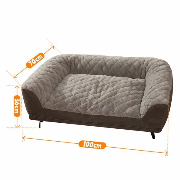 XL Pet Dog Bed Raised Soft Cushioned Puppy Sofa Couch Doggy Chaise Lounge Plush Furniture Removable Cover 100x70x36cm