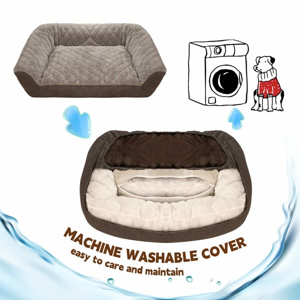 XL Pet Dog Bed Raised Soft Cushioned Puppy Sofa Couch Doggy Chaise Lounge Plush Furniture Removable Cover 100x70x36cm