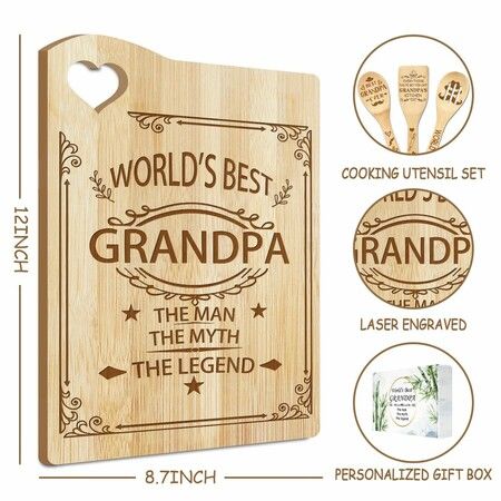 For Grandpa Cutting Board Set Bamboo Chopping Board EcoFriendly Chef FathersDay  Gifts Male Brother Anniversary Christmas Kitchen Present