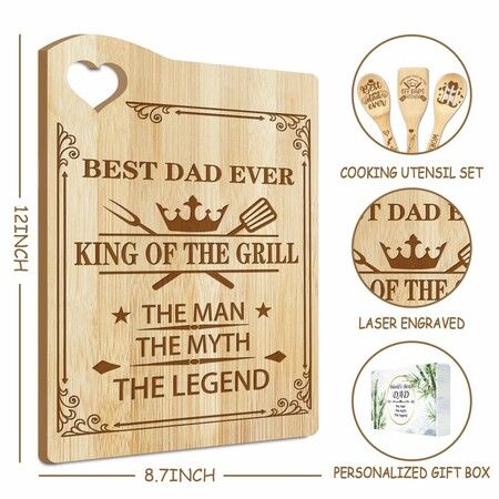 For Dad Cutting Board Set Bamboo Chopping Board EcoFriendly Chef Fathers Day Birthday Gifts Male Sister Anniversary Christmas Kitchen Present