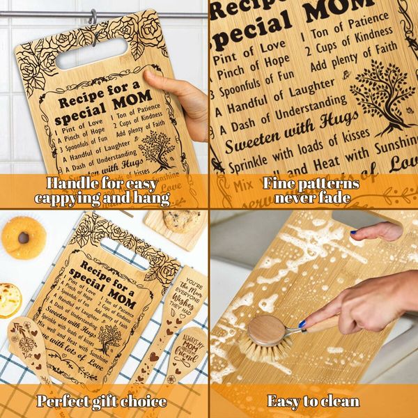 For Mom Cutting Board Set Bamboo Chopping Board EcoFriendly Chef Mothers Day Gifts Female Sister Anniversary Christmas Kitchen Present