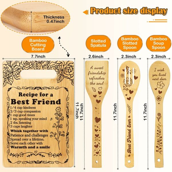 For Best Friend Cutting Board Set Bamboo Chopping Board EcoFriendly ChefGrade Birthday Friendship Gifts Women Friends Bestie Female Sister Anniversary Christmas Kitchen Present