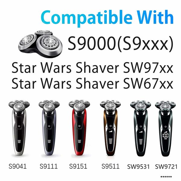 SH90 Replacement Rotary Heads for Philips Norelco Shavers Series 9000 New Version with Metal Wheel Buckle and Double-Layer Precision Blades