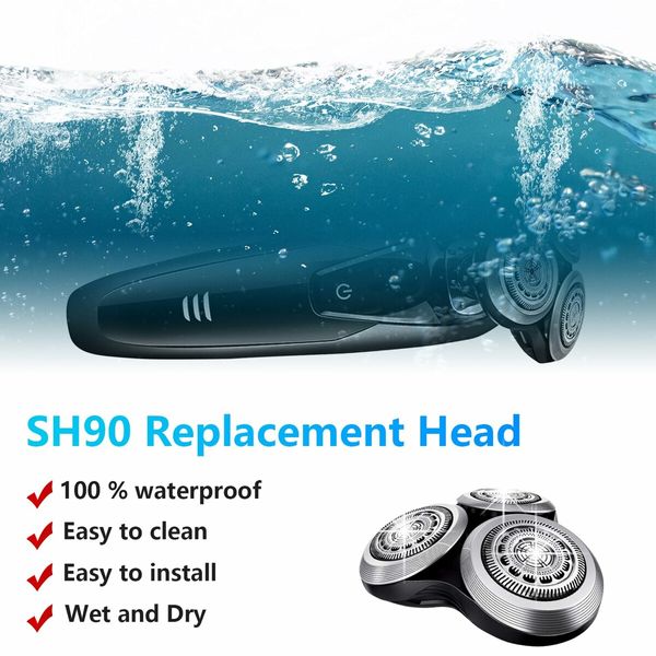 SH90 Replacement Rotary Heads for Philips Norelco Shavers Series 9000 New Version with Metal Wheel Buckle and Double-Layer Precision Blades