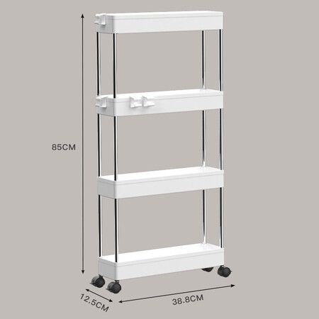 Slim Space-saving Rolling Storage Cart Laundry Room Organization 4 Tiers Shelf Organizer Rack Wheels Bathroom Kitchen Small Dorm Narrow Space White