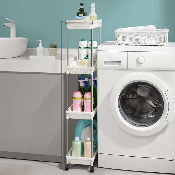 Slim Space-saving Rolling Storage Cart Laundry Room Organization 4 Tiers Shelf Organizer Rack Wheels Bathroom Kitchen Small Dorm Narrow Space White