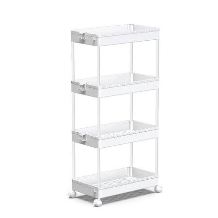 Slim Space-saving Rolling Storage Cart Laundry Room Organization 4 Tiers Shelf Organizer Rack Wheels Bathroom Kitchen Small Dorm Narrow Space White