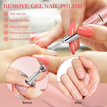 Professional Electric Nail Drill Machine Set, Nail File Set For Home And Salon, Nail Buffer Manicure Pedicure Polishing Tools-Pink