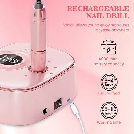 Professional Electric Nail Drill Machine Set, Nail File Set For Home And Salon, Nail Buffer Manicure Pedicure Polishing Tools-Pink