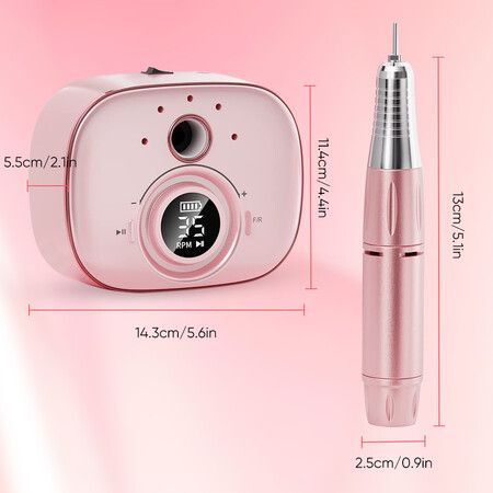 Professional Electric Nail Drill Machine Set, Nail File Set For Home And Salon, Nail Buffer Manicure Pedicure Polishing Tools-Pink