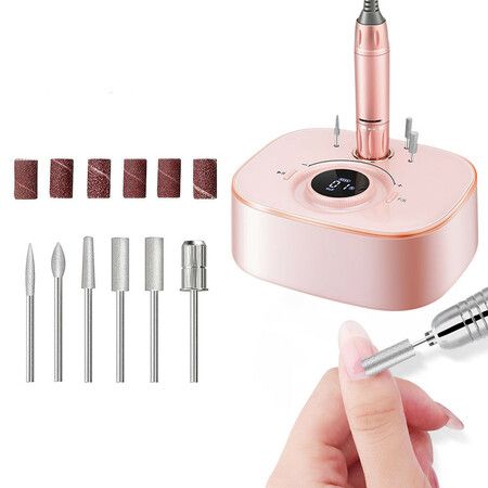 Professional Electric Nail Drill Machine Set, Nail File Set For Home And Salon, Nail Buffer Manicure Pedicure Polishing Tools-Pink