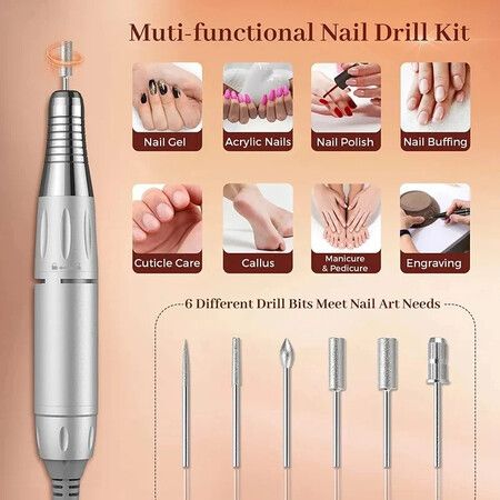 Professional Electric Nail Drill Machine Set, Nail File Set For Home And Salon, Nail Buffer Manicure Pedicure Polishing Tools-White