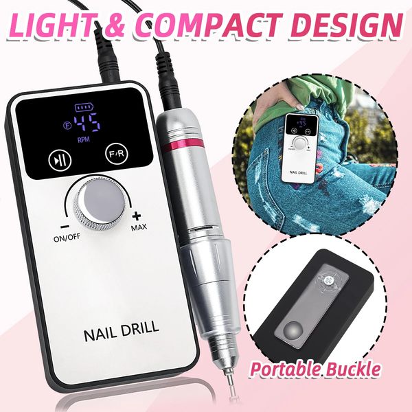 45000RPM Professional Electric Nail Drill Machine Rechargeable Nail File Nails Accessories Gel Nail Polish Sander