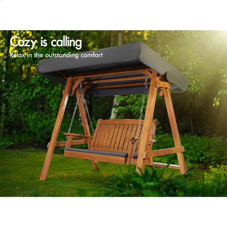 ALFORDSON Swing Chair Outdoor Furniture Wooden Garden Patio Bench Canopy Teak