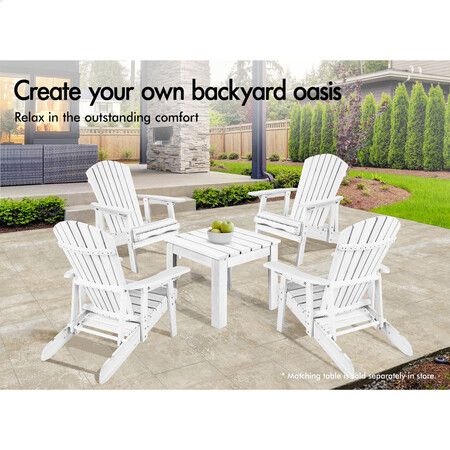 ALFORDSON Outdoor Chairs Wooden Adirondack w/ Ottoman Patio Beach Garden White