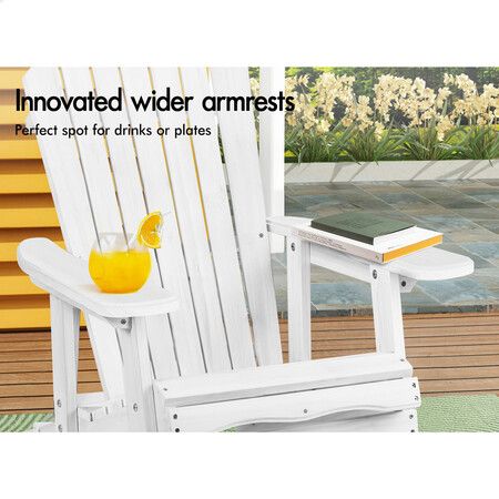 ALFORDSON Outdoor Chairs Wooden Adirondack w/ Ottoman Patio Beach Garden White